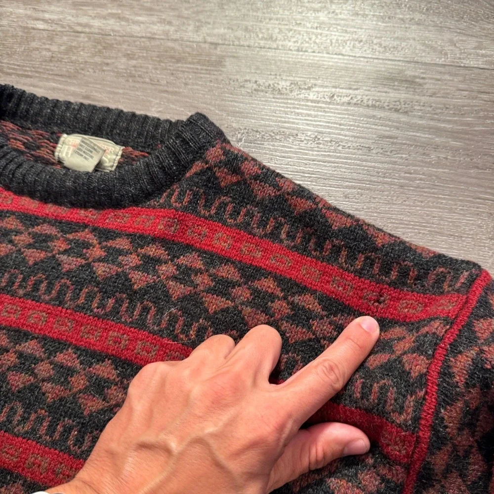Vintage Christopher Hayes Sweater Mens M Red Charcoal 100% Wool Nordic Fair Isle